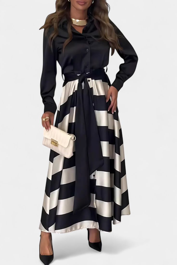 Jessica- Long Striped Shirt Dress with Belt