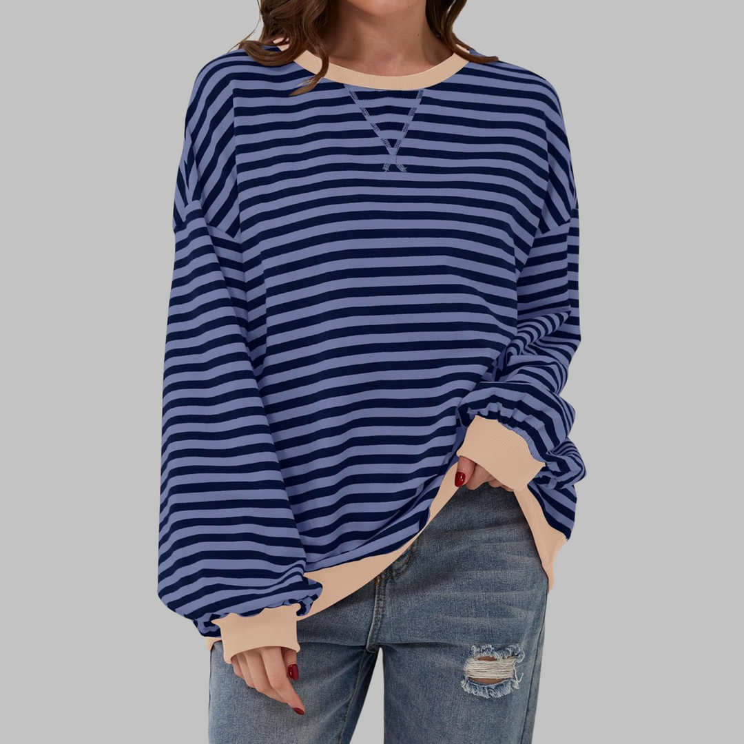 Licha™ - Casual Long Sleeve Round Neck Striped Sweatshirt