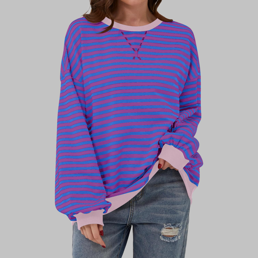 Licha™ - Casual Long Sleeve Round Neck Striped Sweatshirt