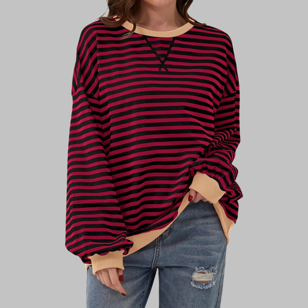 Licha™ - Casual Long Sleeve Round Neck Striped Sweatshirt