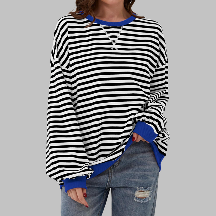 Licha™ - Casual Long Sleeve Round Neck Striped Sweatshirt