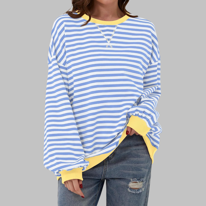 Licha™ - Casual Long Sleeve Round Neck Striped Sweatshirt