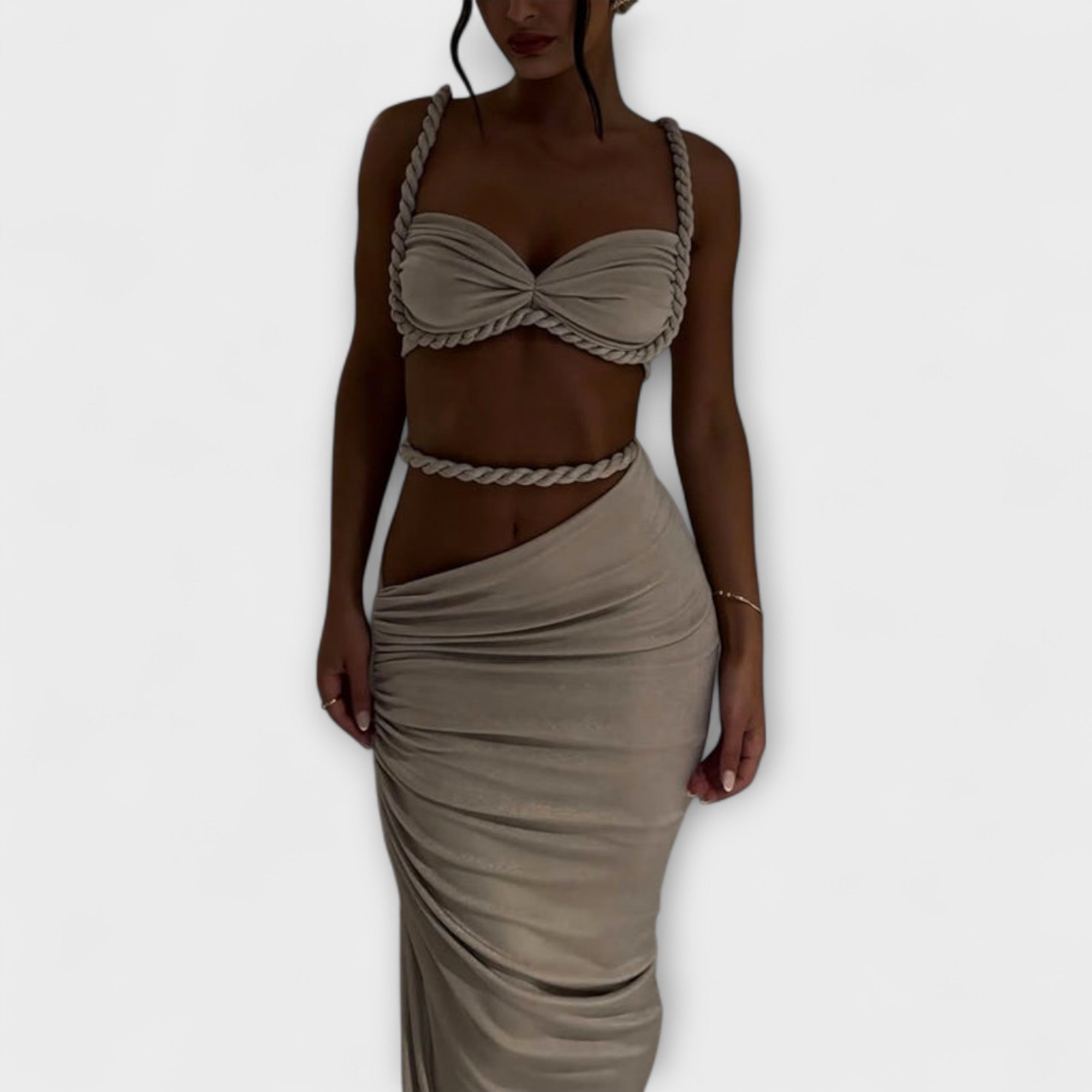 Jane - Stylish Gradient Braided Crop Top & Overskirt Duo