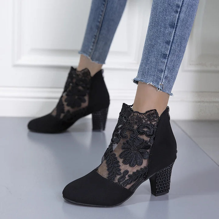 Heloise™ | Elegant Lacy High Heels Mesh Boots