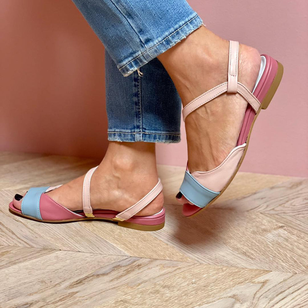 Roselina | Asymmetrical Pink Colour Block Sandals