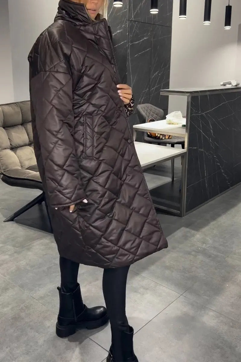 Kendall – Quilted Mid-Length Coat with Leopard Lining